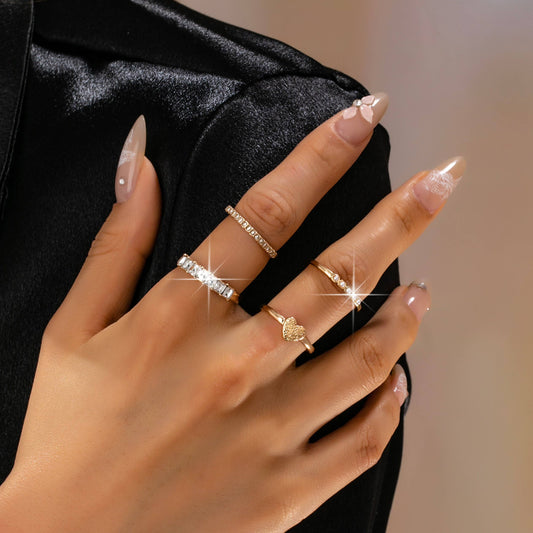 Gold-Tone Mixed Crystal & Pearl Stacking Ring