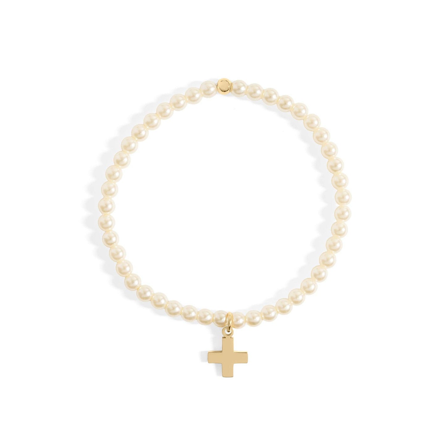 Children's 18k Gold PVD Stainless Steel Pearl Cross Bracelet