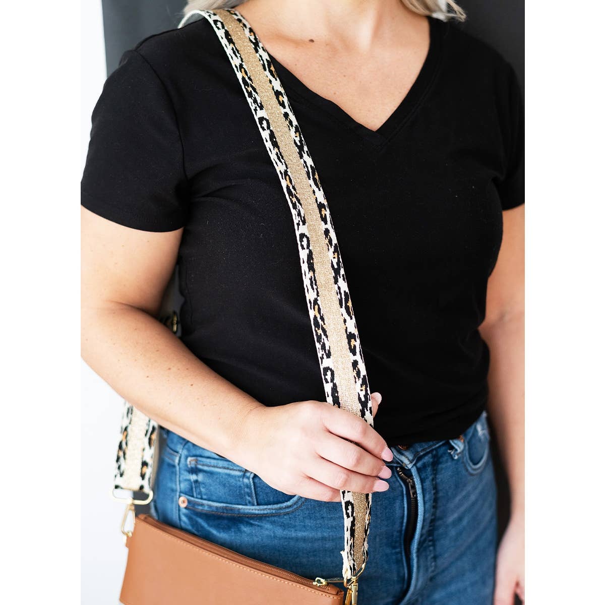 Leopard & Gold Stripe Crossbody Strap