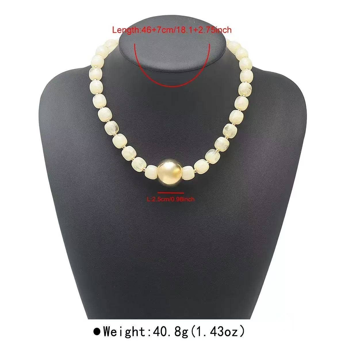Barrel Beaded & Gold Ball Centerpiece Necklace