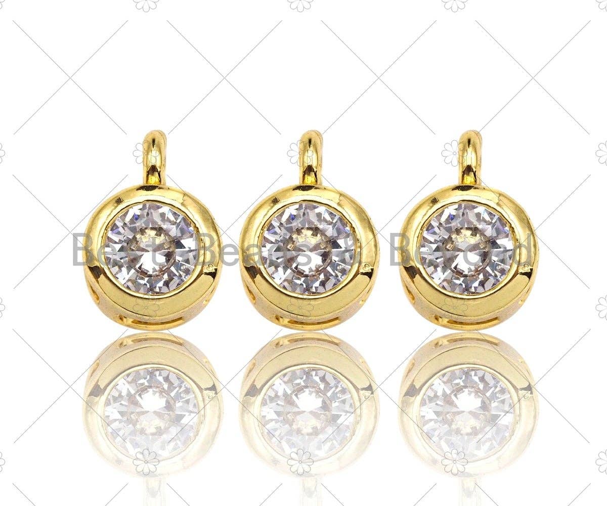 CZ Micro Pave Cute Round Shape Pendant, Round Charm, Big CZ Pave Pendant, Gold plated,6x8mm