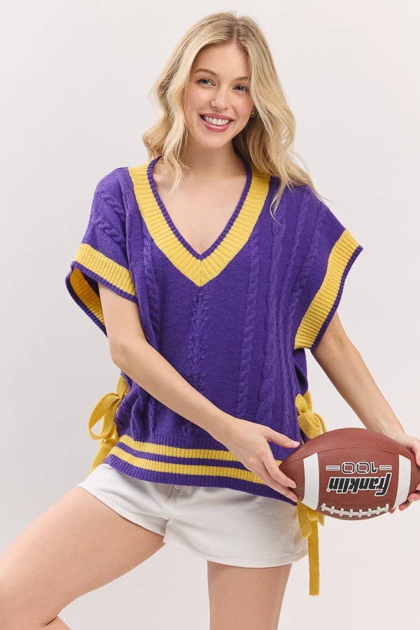 Cable Knit Varsity Sweater Vest