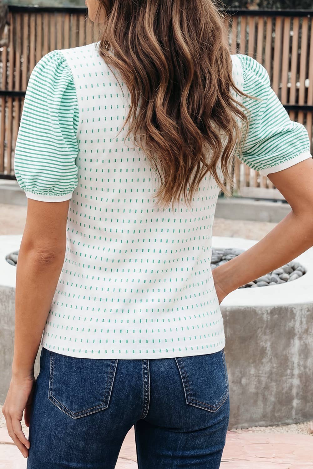 Striped Puff Sleeve Knit Top