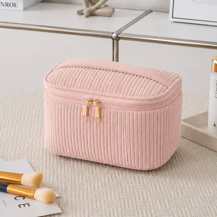 CORDUROY COSMETIC MAKEUP POUCH BAG