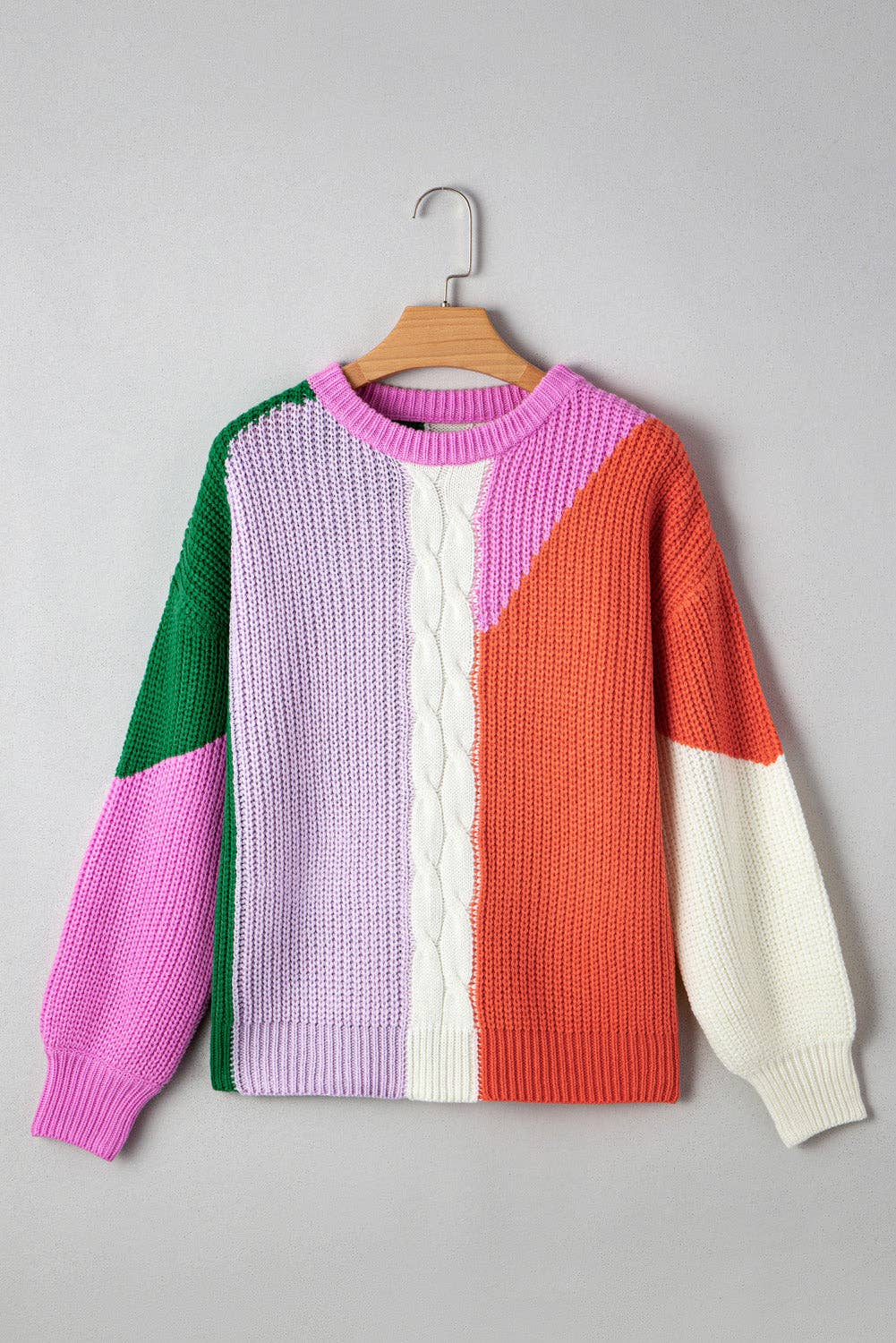Colorblock Textured Knit Drop Shoulder Sweater