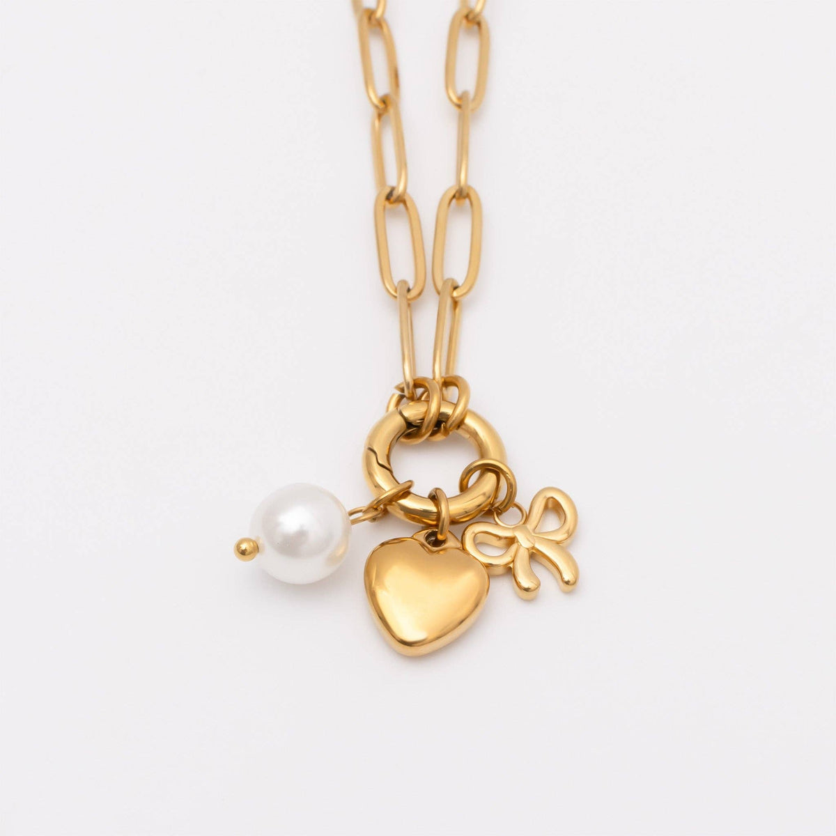 18K Gold Stainless Steel Bow Charm Holder Necklace Gift Set