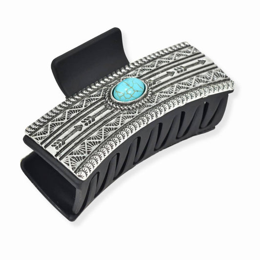 Western oval turquoise Accent Rectangular Grander Hair Claw