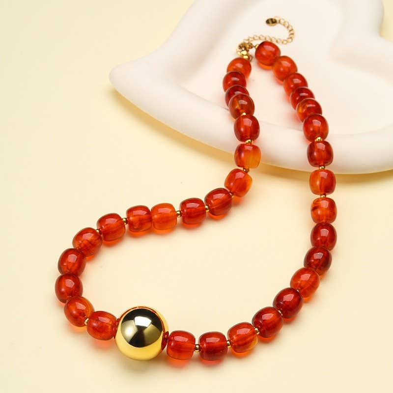 Barrel Beaded & Gold Ball Centerpiece Necklace