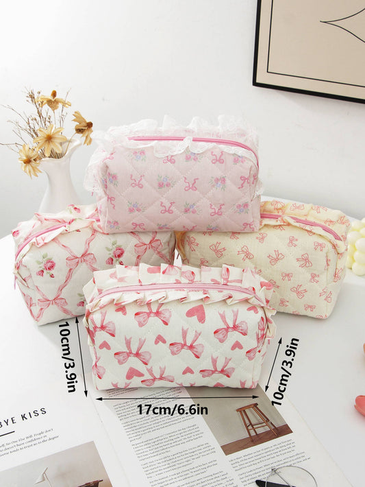 Ribbon Quilted Cosmetic Pouch