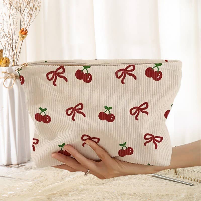 TRAVEL BOW CHERRY COSMETIC MAKEUP POUCH BAG