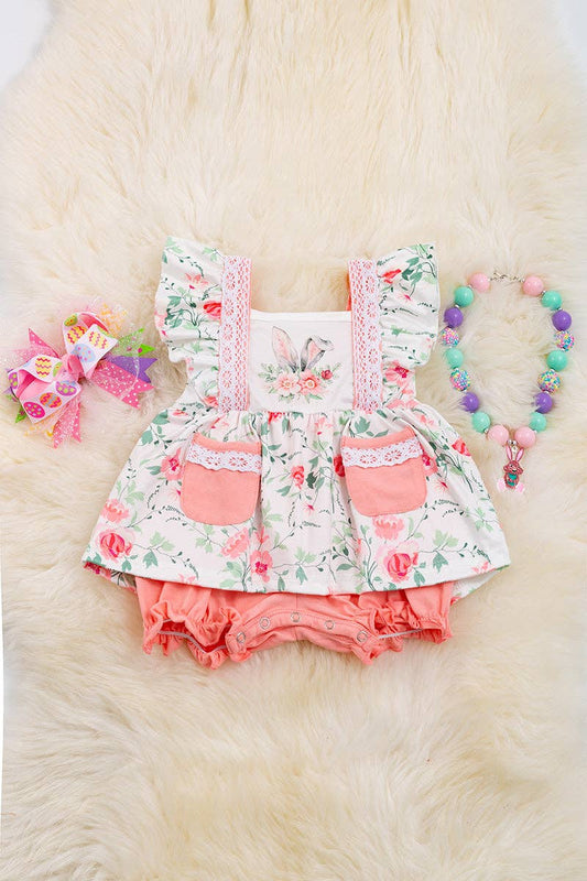 Coral flower printed tunic with pockets & bloomer shorts with snaps