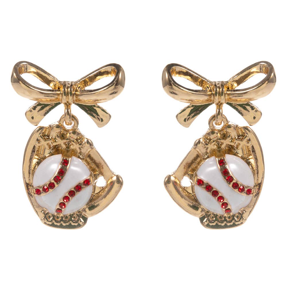 Baseball Softball Glove Bow Drop Dangle Earrings