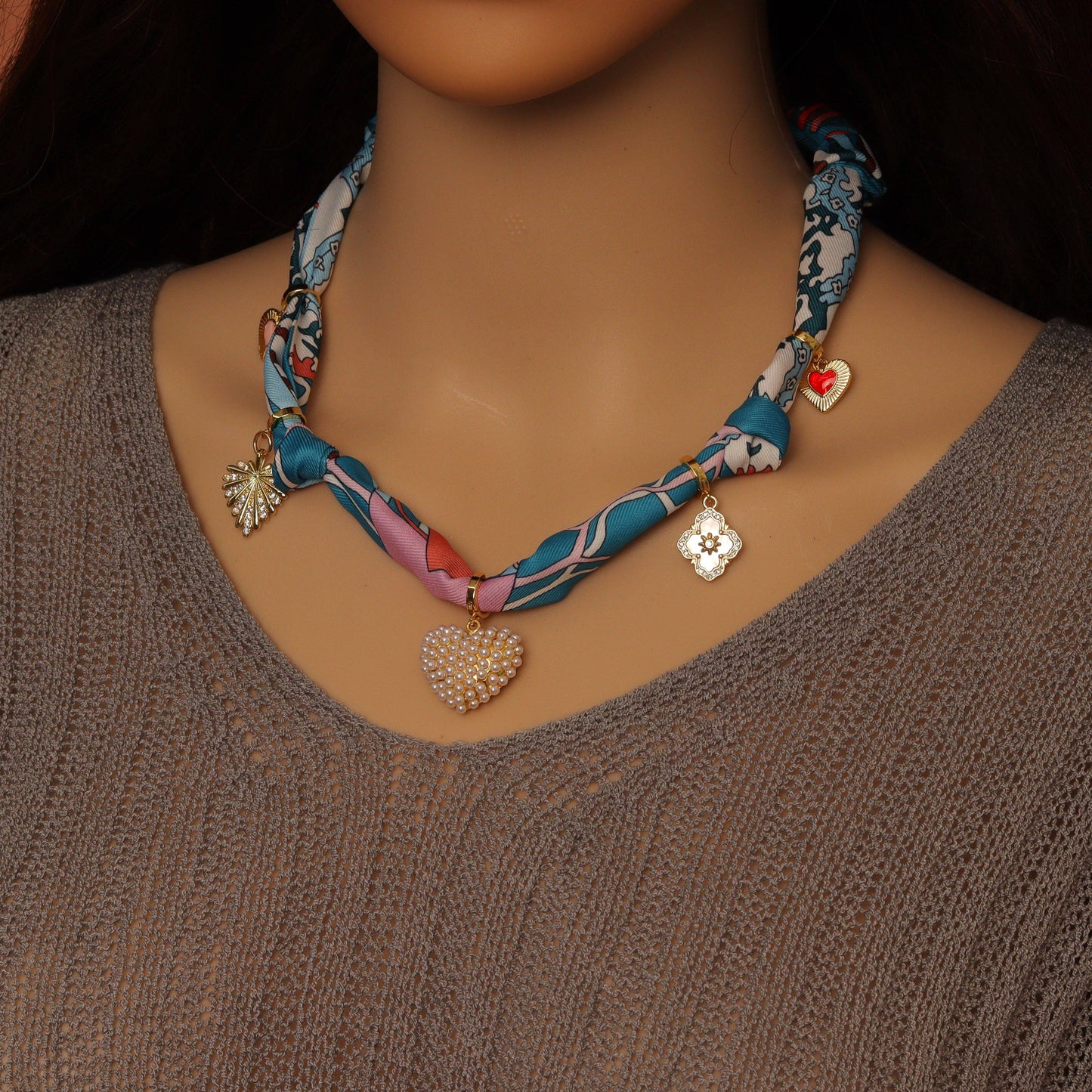 Convertible Scarf Necklace, Adjustable Silk Scarf Statement Necklace