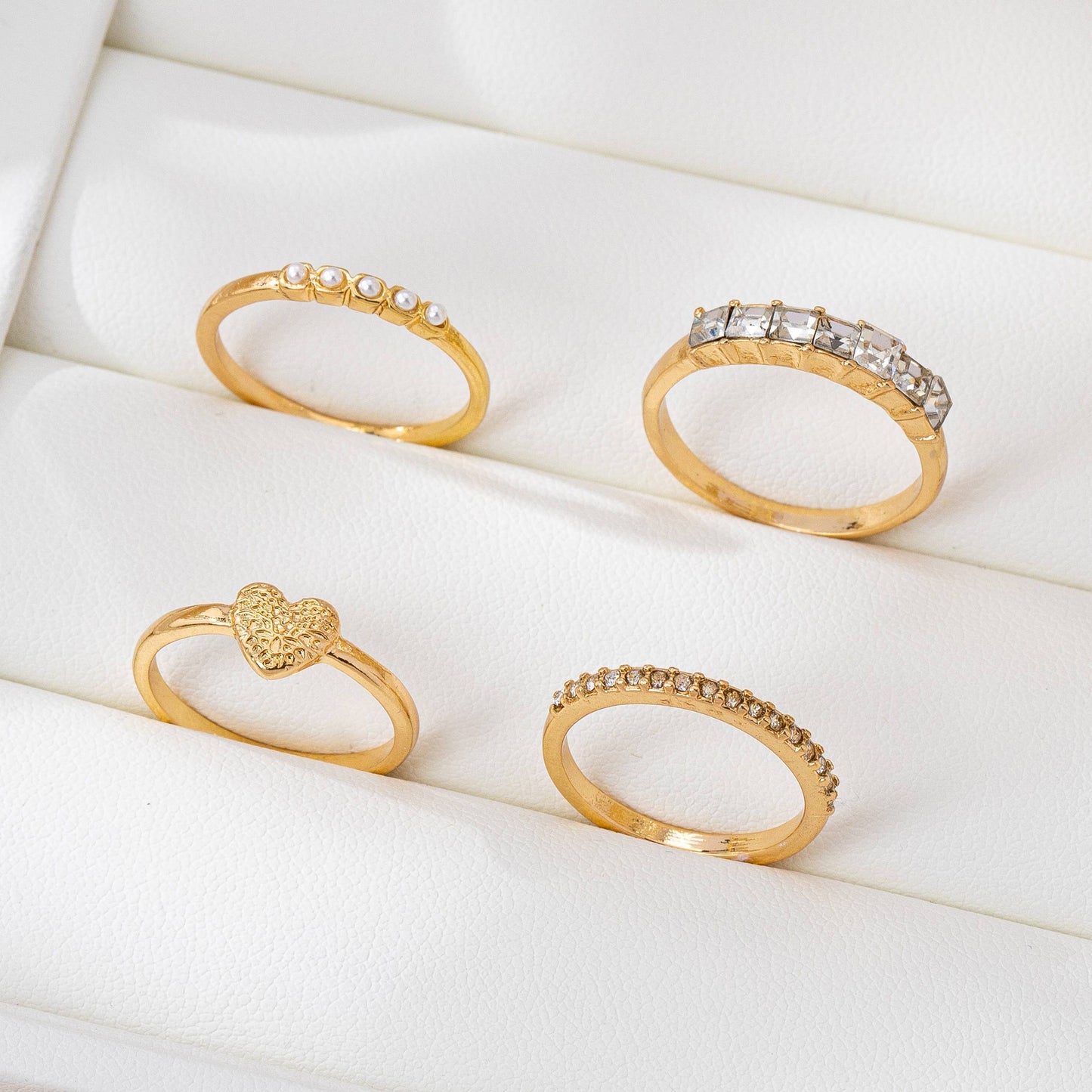 Gold-Tone Mixed Crystal & Pearl Stacking Ring