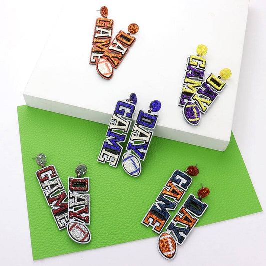 Game Day Message Football Bling Dangle Earrings
