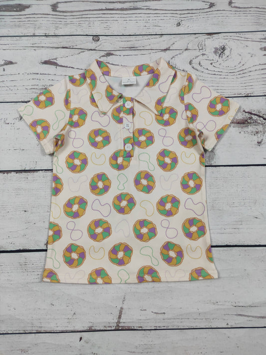 Boys King Cakes Printed Mardi Gras Polo