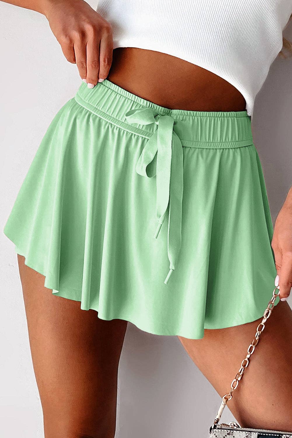 Drawstring Elastic Waist Lined Tennis Skort
