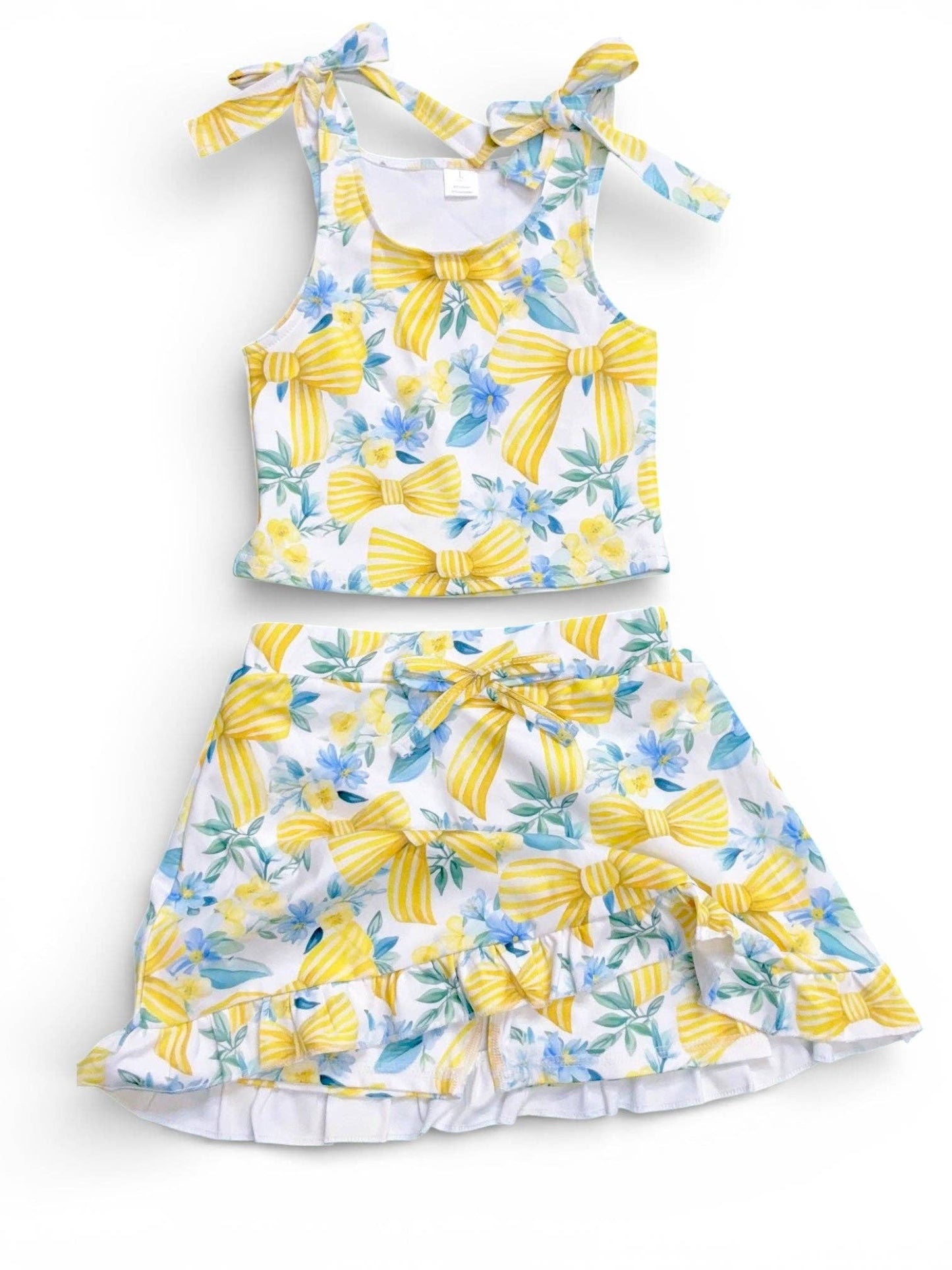 Coquette bow printed top & skort set with ruffle hem