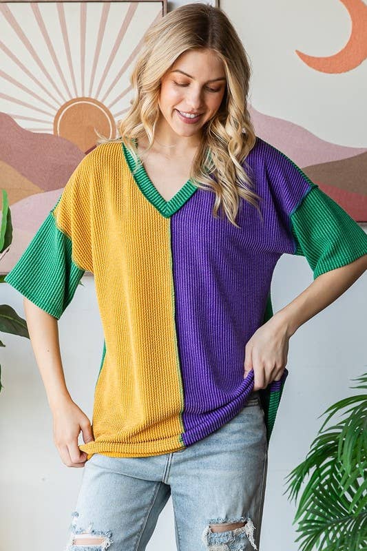 MARDI GRAS URBAN RIBBED MULTI COLOR TOP