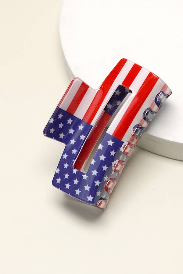 USA FLAG PRINT JULY 4TH HAIR CLAW  CLIP