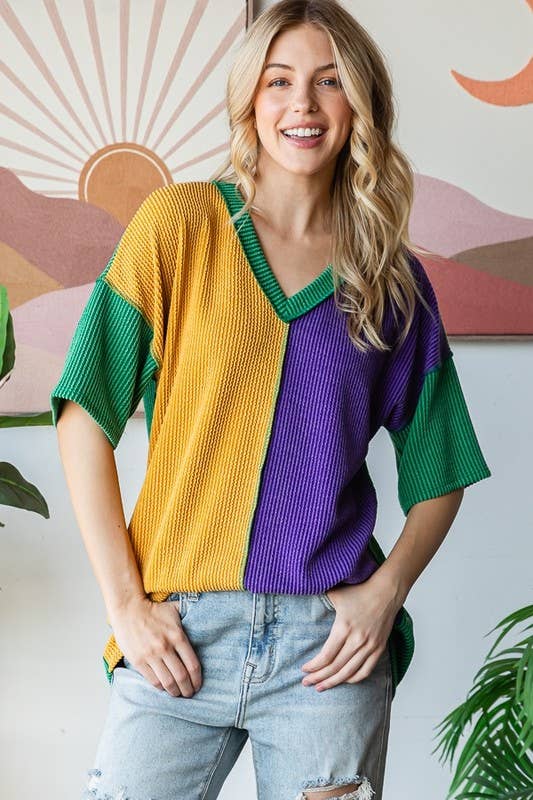 MARDI GRAS URBAN RIBBED MULTI COLOR TOP