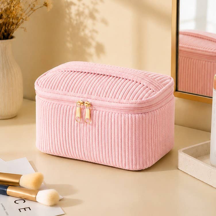 CORDUROY COSMETIC MAKEUP POUCH BAG