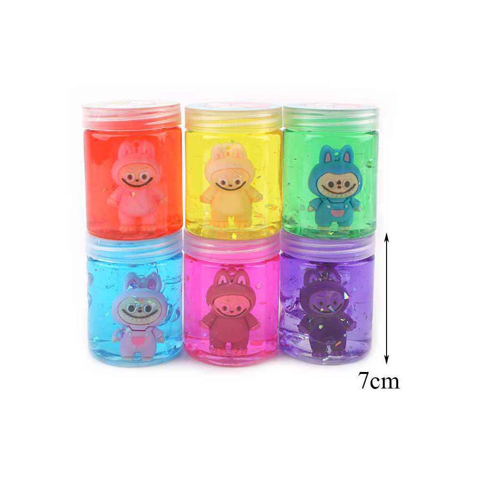 12PCS - Fun Mini Labubu Figure Inside Crystal Mud Jar Toy