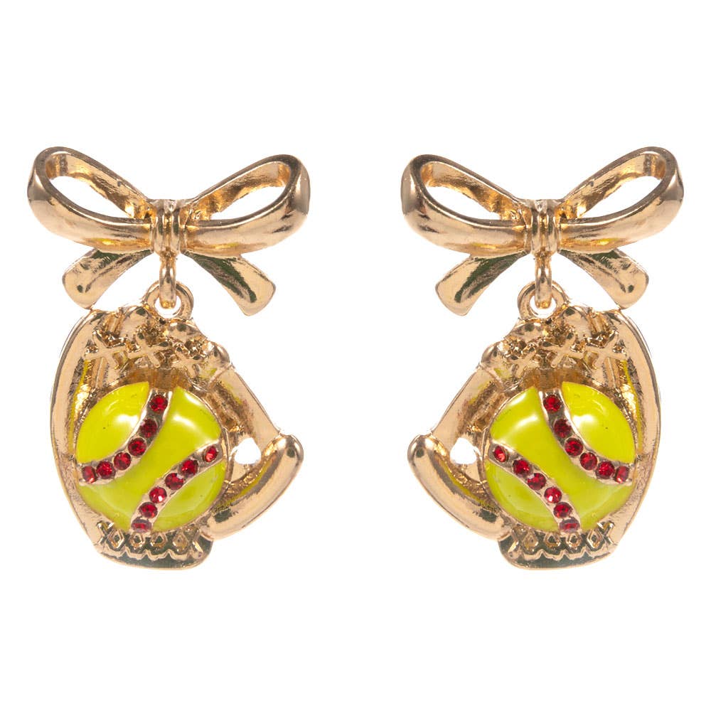 Baseball Softball Glove Bow Drop Dangle Earrings