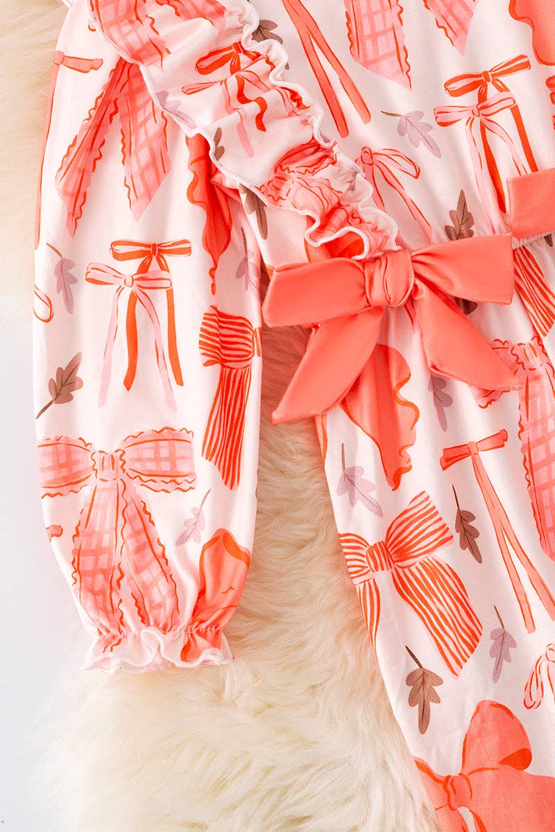 Coral coquette printed girls romper/long sleeve