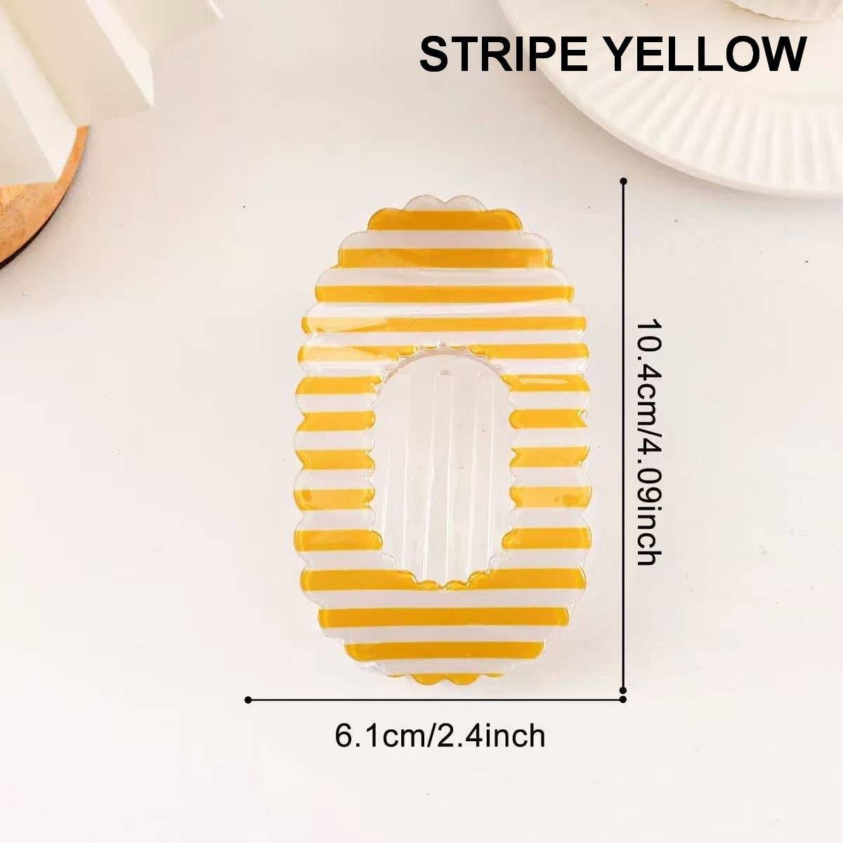 Scalloped Edge Floral and Stripe Flat Hair Claw Clip|40H1201