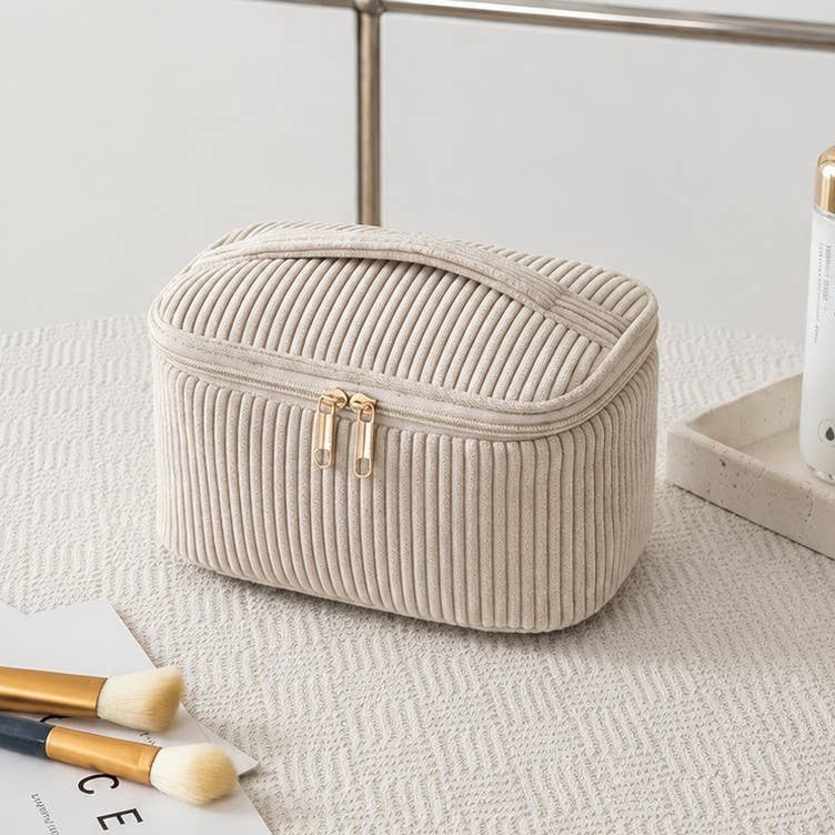 CORDUROY COSMETIC MAKEUP POUCH BAG