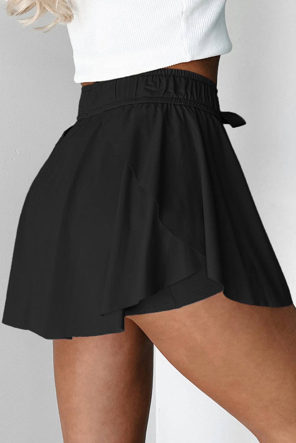 Drawstring Elastic Waist Lined Tennis Skort