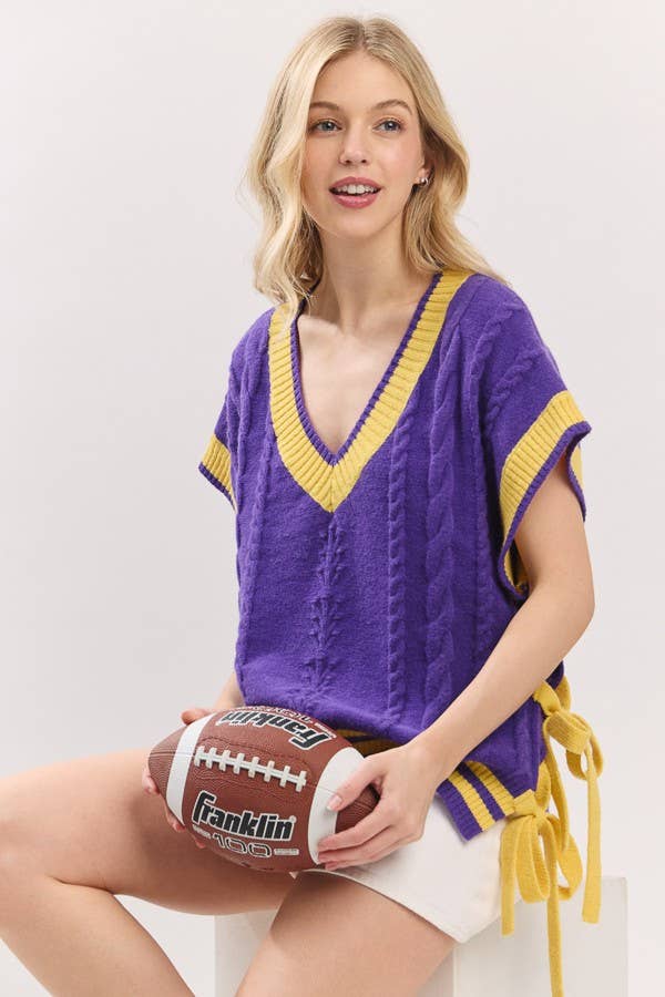 Cable Knit Varsity Sweater Vest