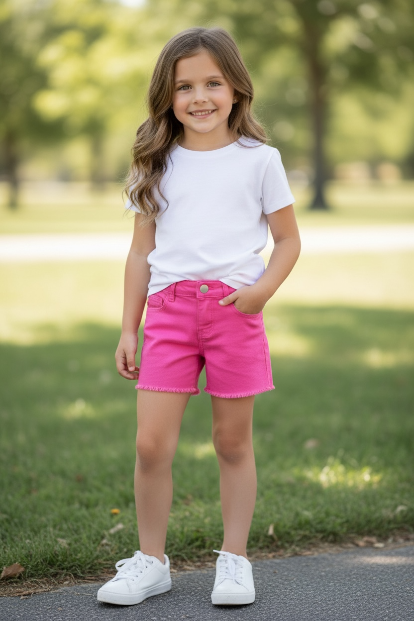 Girl's denim shorts with distressed hem