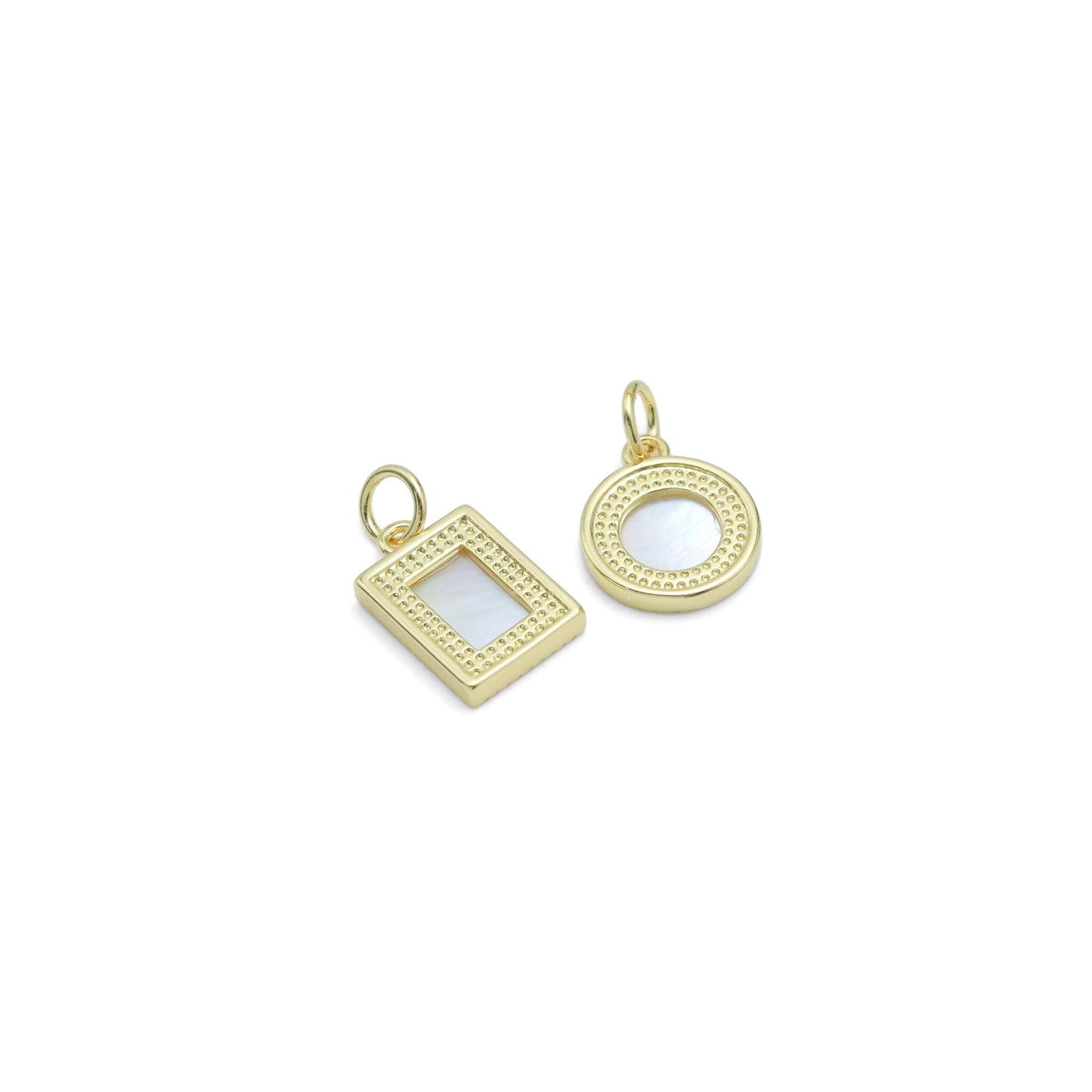 Mop Mother of Pearl Gold Coin Square Pendant Charm