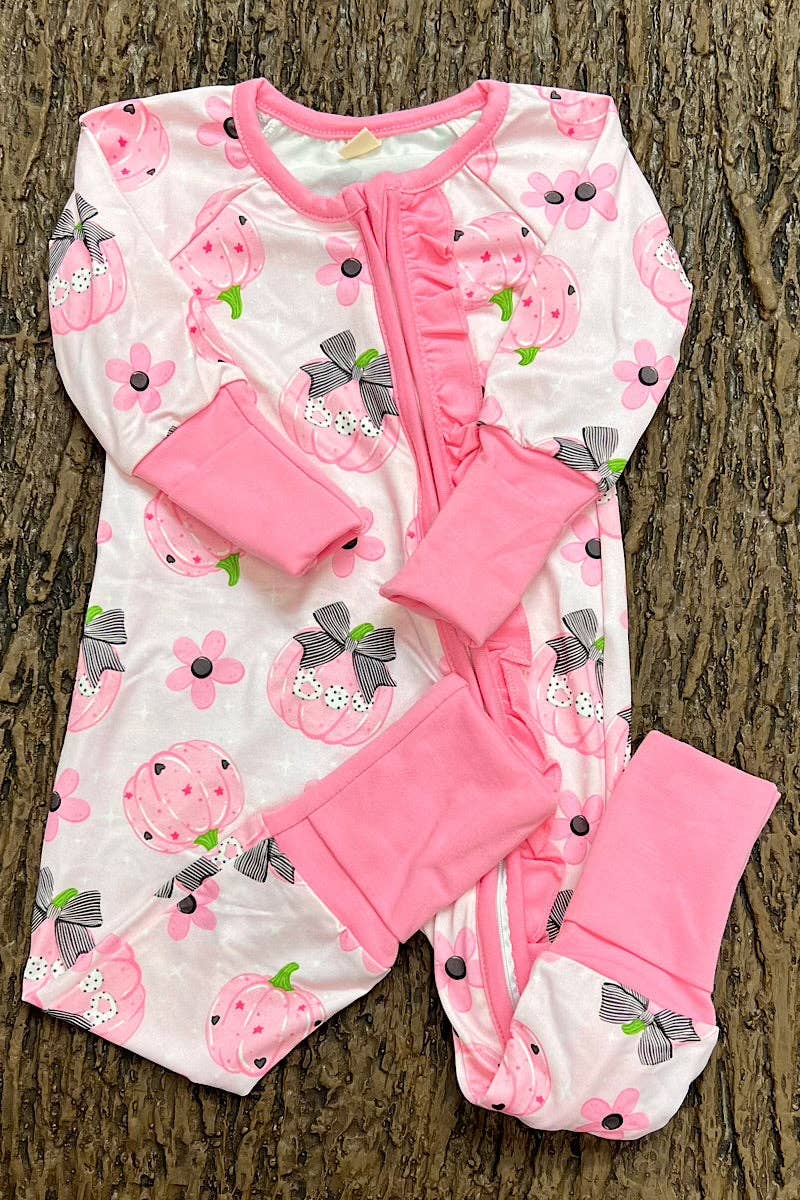Boo" Pumpkin & floral printed baby romper