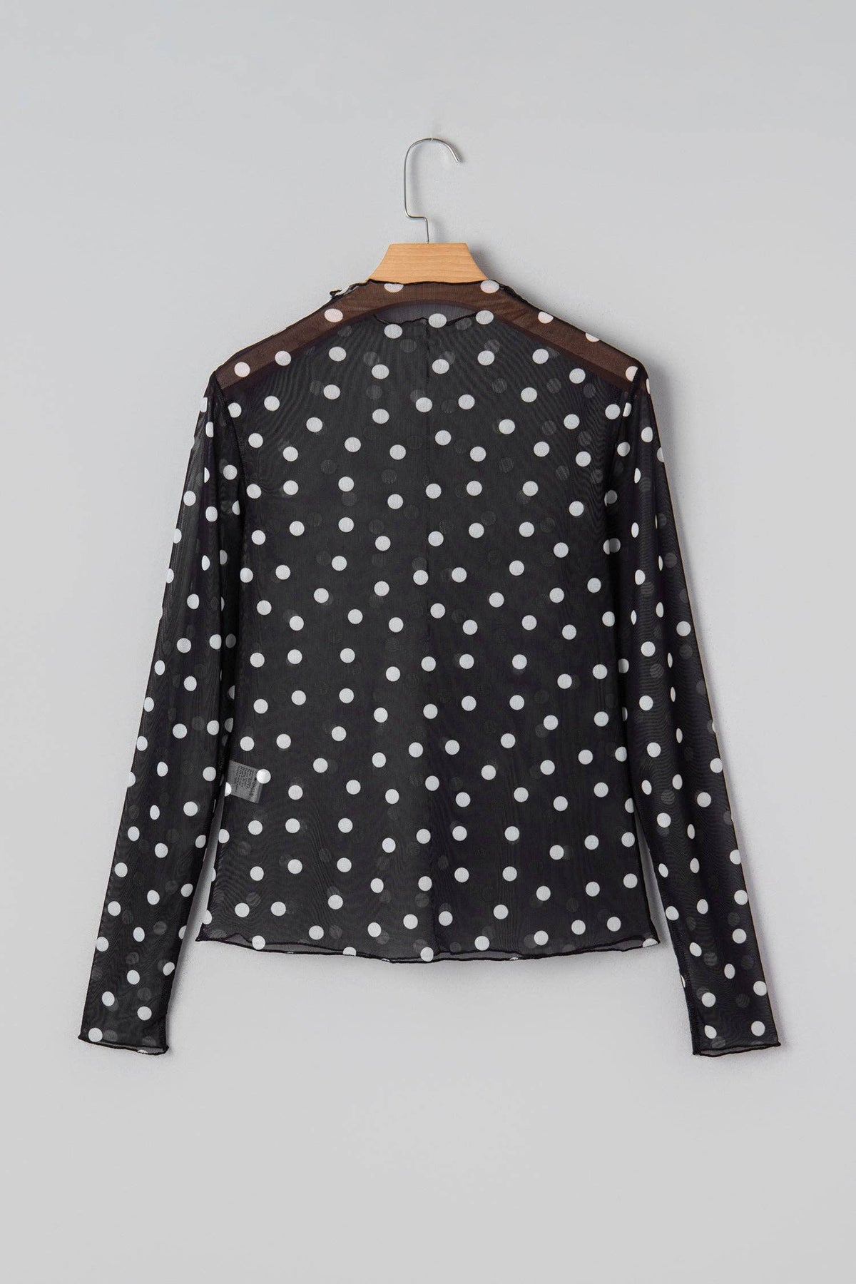 Polka Dot Mesh Mock Neck Long Sleeve Top