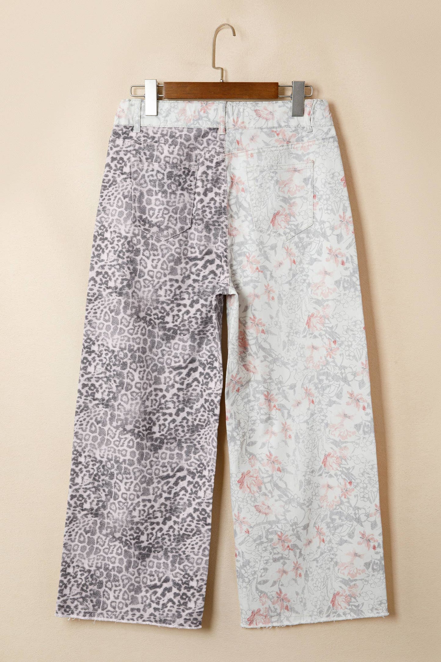 Western Leopard Frayed Edge Wide Leg High Waist Jeans