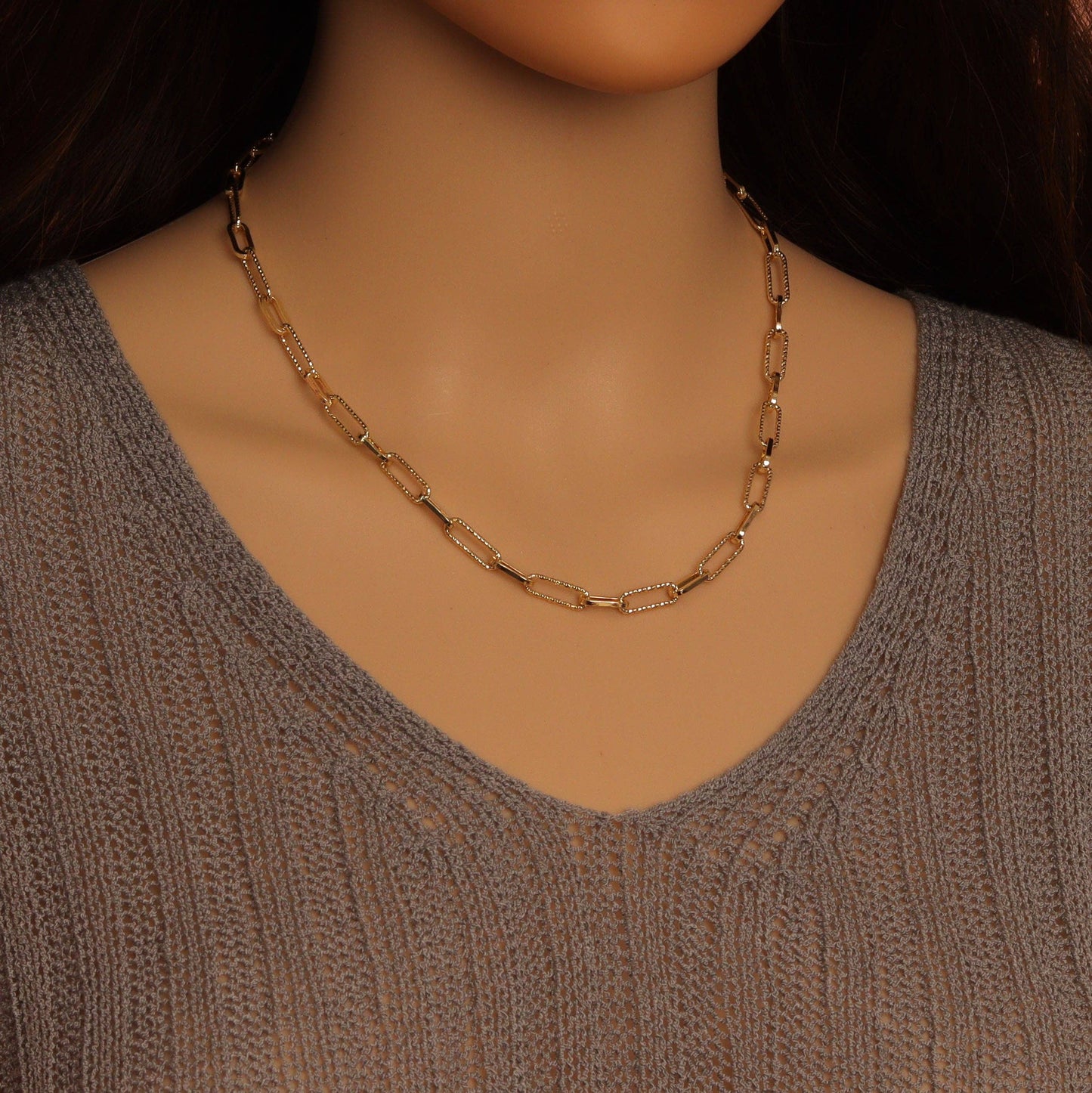 Gold Silver mixed paperclip Chain Necklace