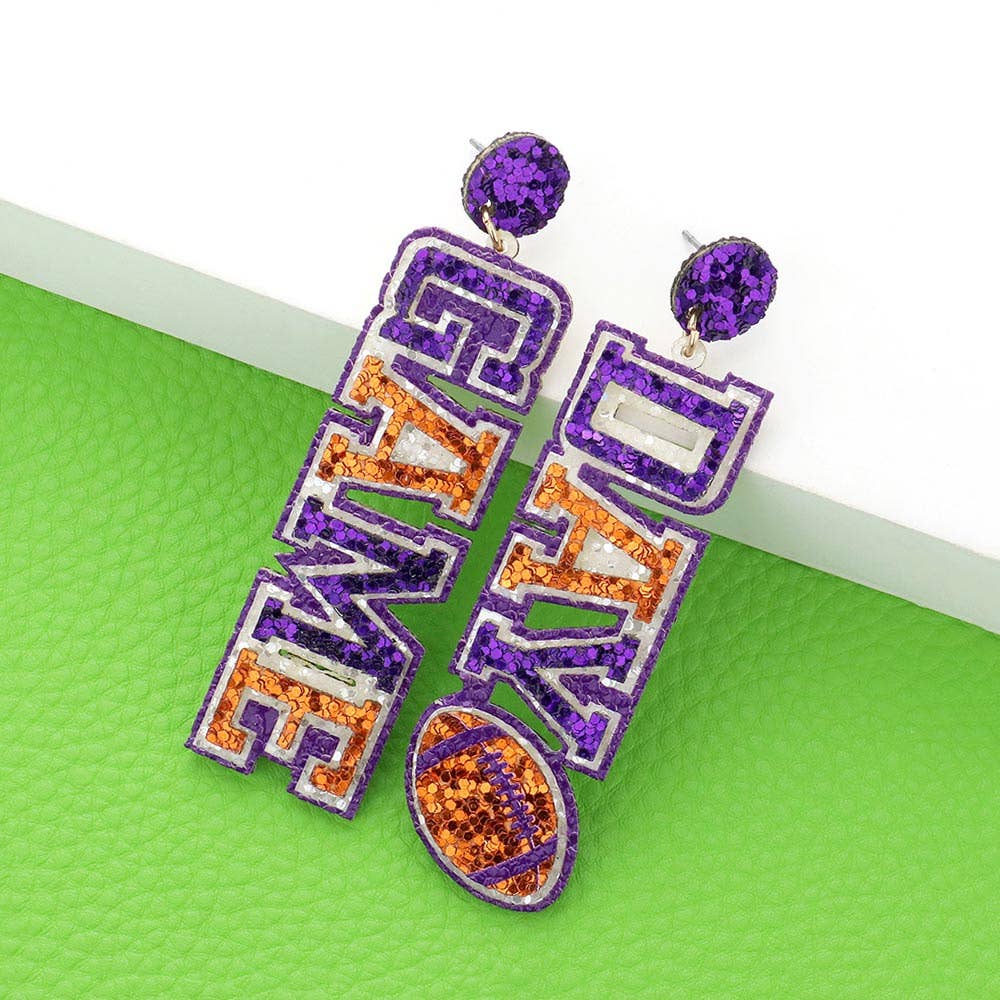 Game Day Message Football Bling Dangle Earrings