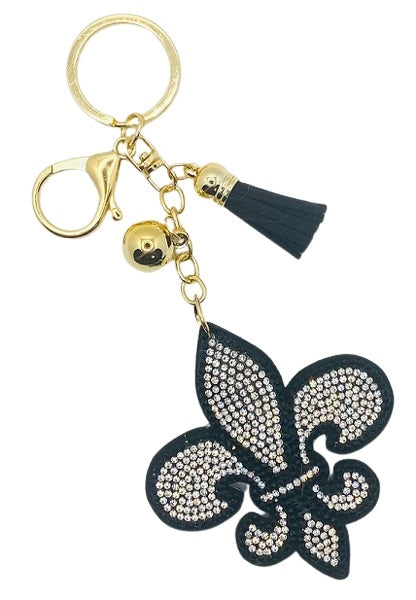 Puffy Rhinestone Fleur de Lis Keyring