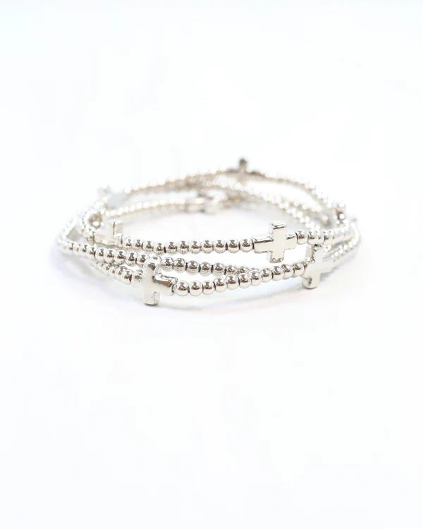 Kendall Beaded Cross Stretch Bracelet Set Gold