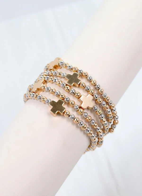 Olstead Beaded Cross Stretch Bracelet Set