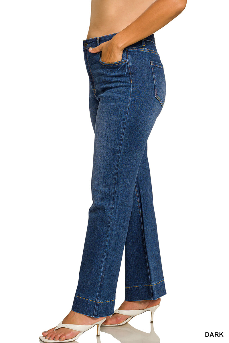 TUMMY CONTROL ELASTIC WAIST FLARE DENIM PANTS