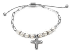 Pearl Cross Slider Bracelet
