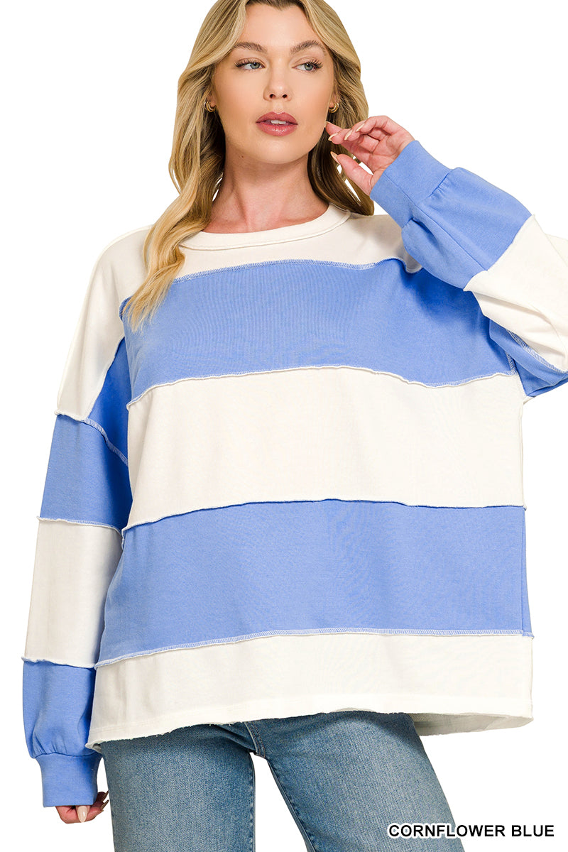 FRENCH TERRY COLOR BLOCK EXPOSED SEAM TOP