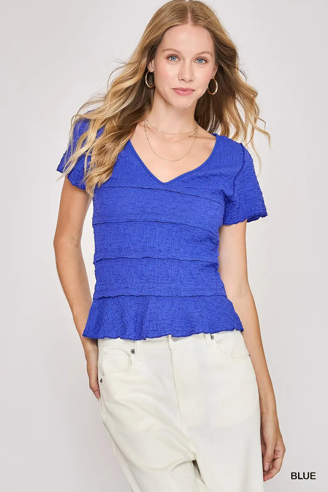 V Neck Woven Tiered Top