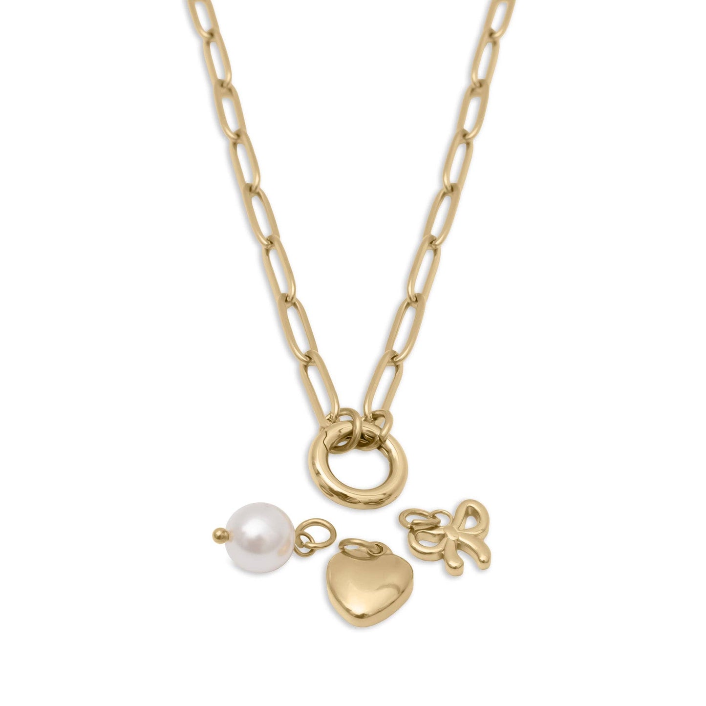 18K Gold Stainless Steel Bow Charm Holder Necklace Gift Set