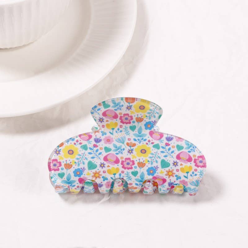 JUMBO BOW FLORAL HAIR CLAW CLIPS