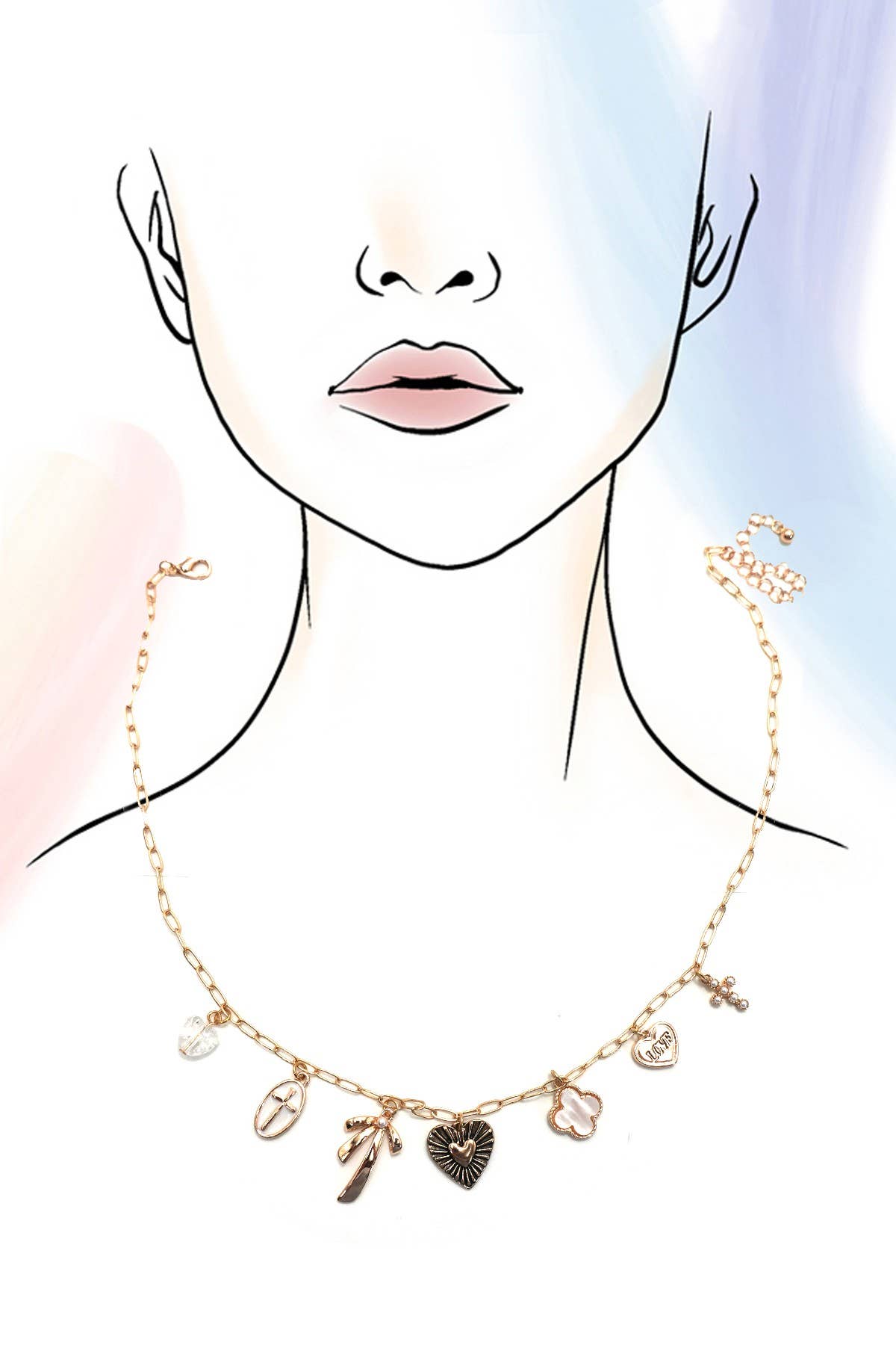 CHARM NECKLACE-CLOVER BOW CROSS HEART  | 80N92000